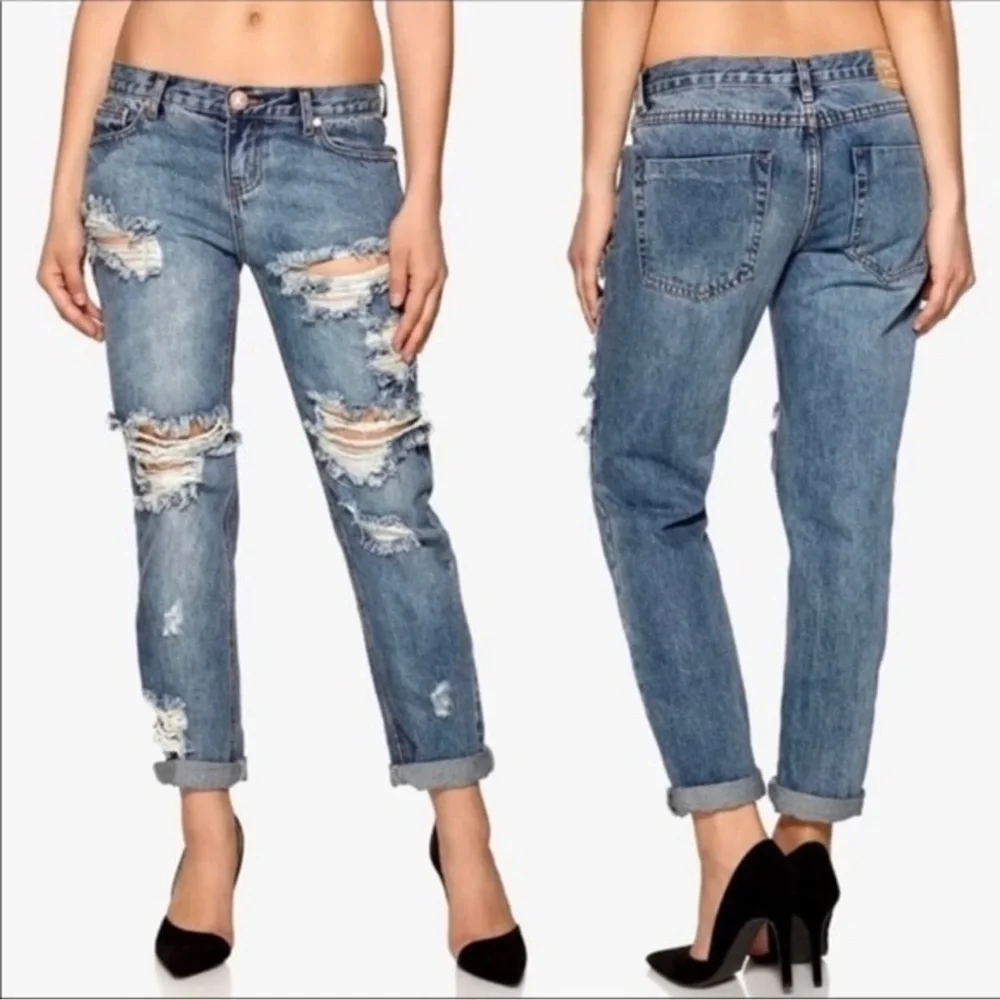 ONE TEASPOON Awesome Baggies Distressed Ripped Tapered Leg Denim Jeans Size 24